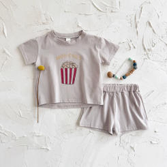 New In Summer Kids Baby Girls Boys Clothing Cool Summer Popcorn Pattern Short-sleeved Shirt + Shorts Set Newborn Baby Outfit