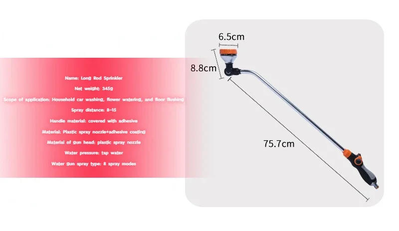 Description Picture 2 of item8-function Garden Sprinkler Water Gun for Watering Vegetables Thumb Push Garden Long Rod Watering Nozzle