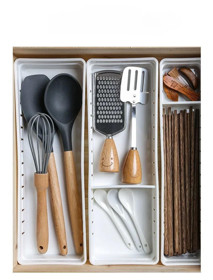 Description Picture 6 of itemKitchen Cutlery Storage Boxes Plastic Cutlery Tray Holder with Adjustable Divider for Spoon Fork Knives Kitchen Drawer Organizer