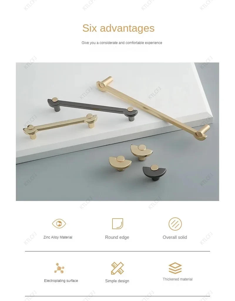 Description Picture 3 of itemNew Chinese Gold Wardrobe Door Small Handle Modern Minimalist Drawer Cabinet Handle Nordic Light Luxury Copper Brushed Handle