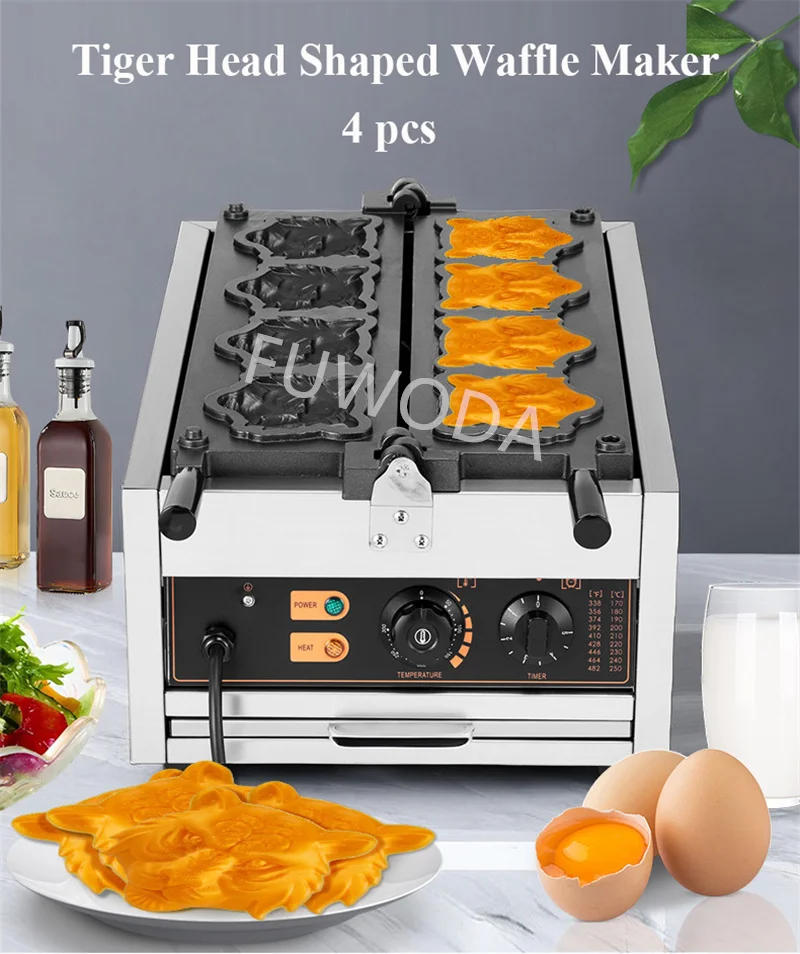 Description Picture 2 of itemHousehold Waffle Making Machine 4 Pcs Mini Tiger Head Shaped Bread Waffle Maker Baker With Non Stick Coating Commercial Use