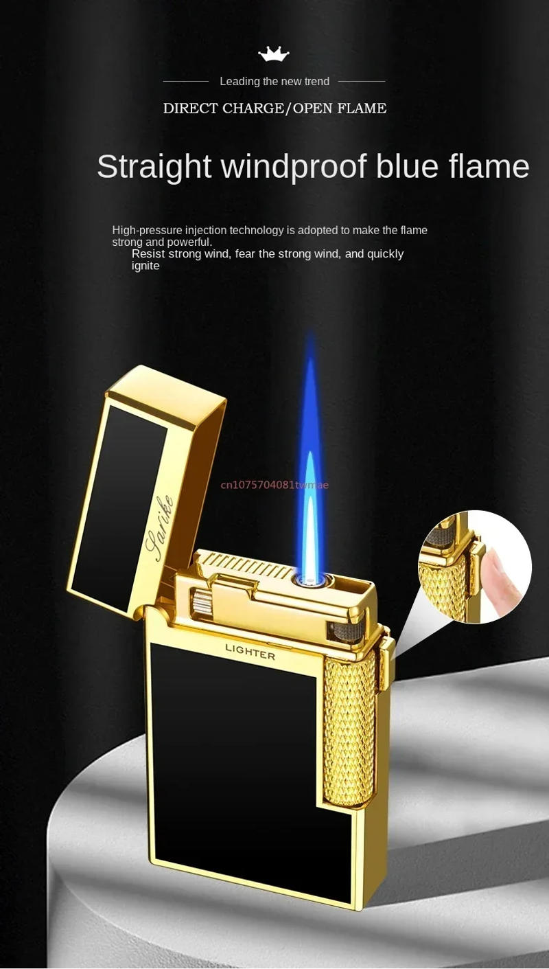 Description Picture 4 of itemHigh End Luxury Dual Flame Butane Lighter Jet Flame Windproof Lighter Cigarette Accessories Grinding Wheel Sideslip Lighter