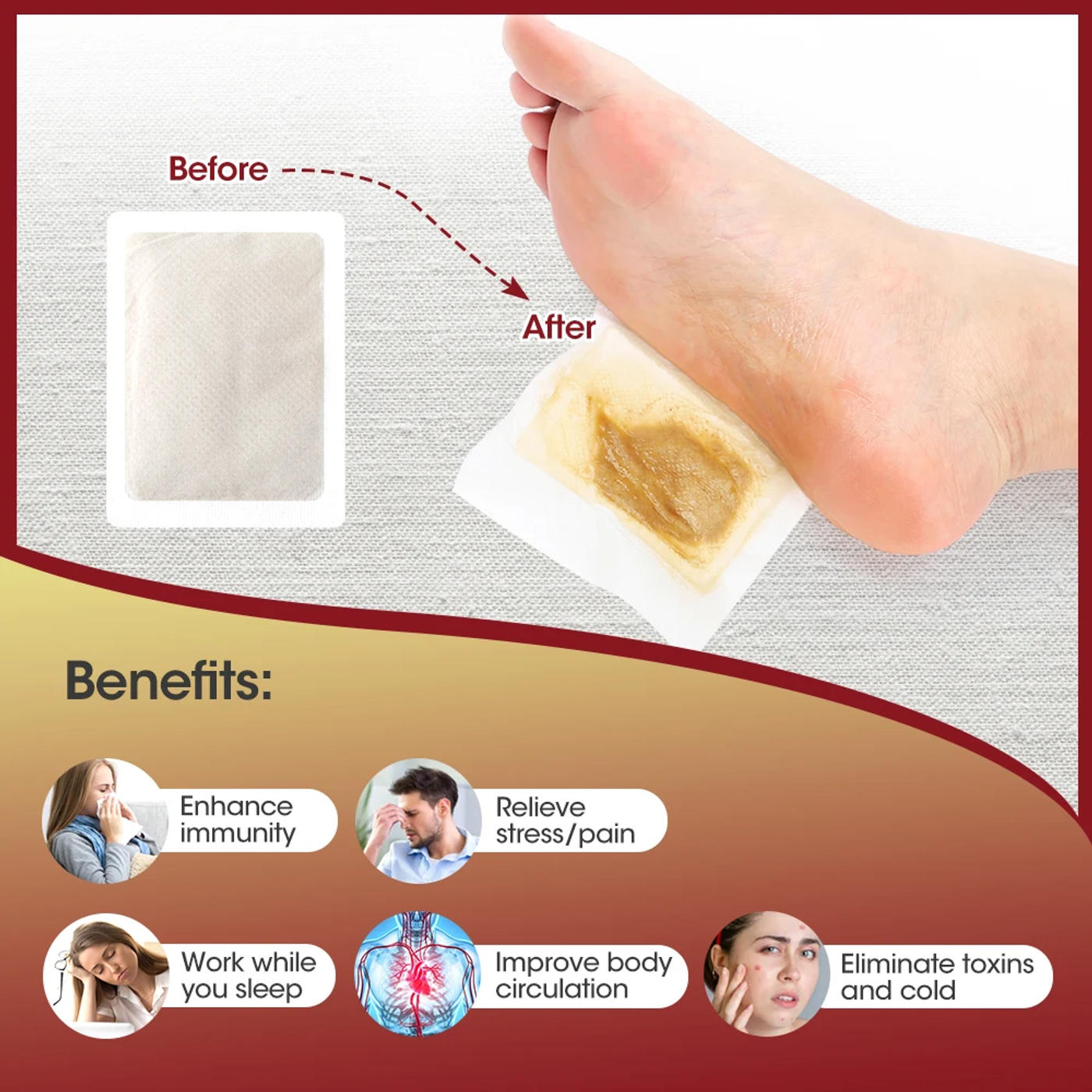 Description Picture 4 of item10PCS Detox Foot Patches Stress Relief Feet Deep Sleep Herbal Detox Sticker Conditioning Body Relieve Stress Foot Care Tool