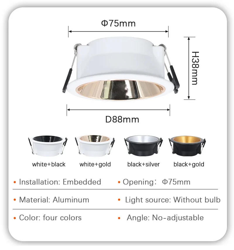 Description Picture 3 of itemRound Recessed Ceiling Mount Downlight Frame Bracket LED MR16/GU10 Lamp Socket Holder Base Rimless Spot Lighting Fitting Fixture