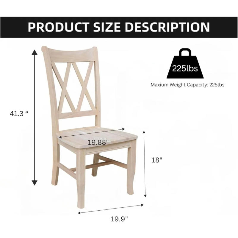 Description Picture 4 of itemSet of Two Double X-Back Dining Chair, 19.9"W x 22"D x 41.3"H, Wood Unfinished
