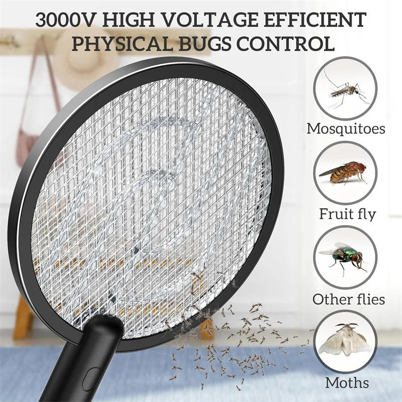 Description Picture 3 of itemElectric Fly Swatter 4000V Bug Zapper Racket 2 in 1 Fly Swatter with 1200mAh Battery Rechargeable Mosquito Killer Lamp