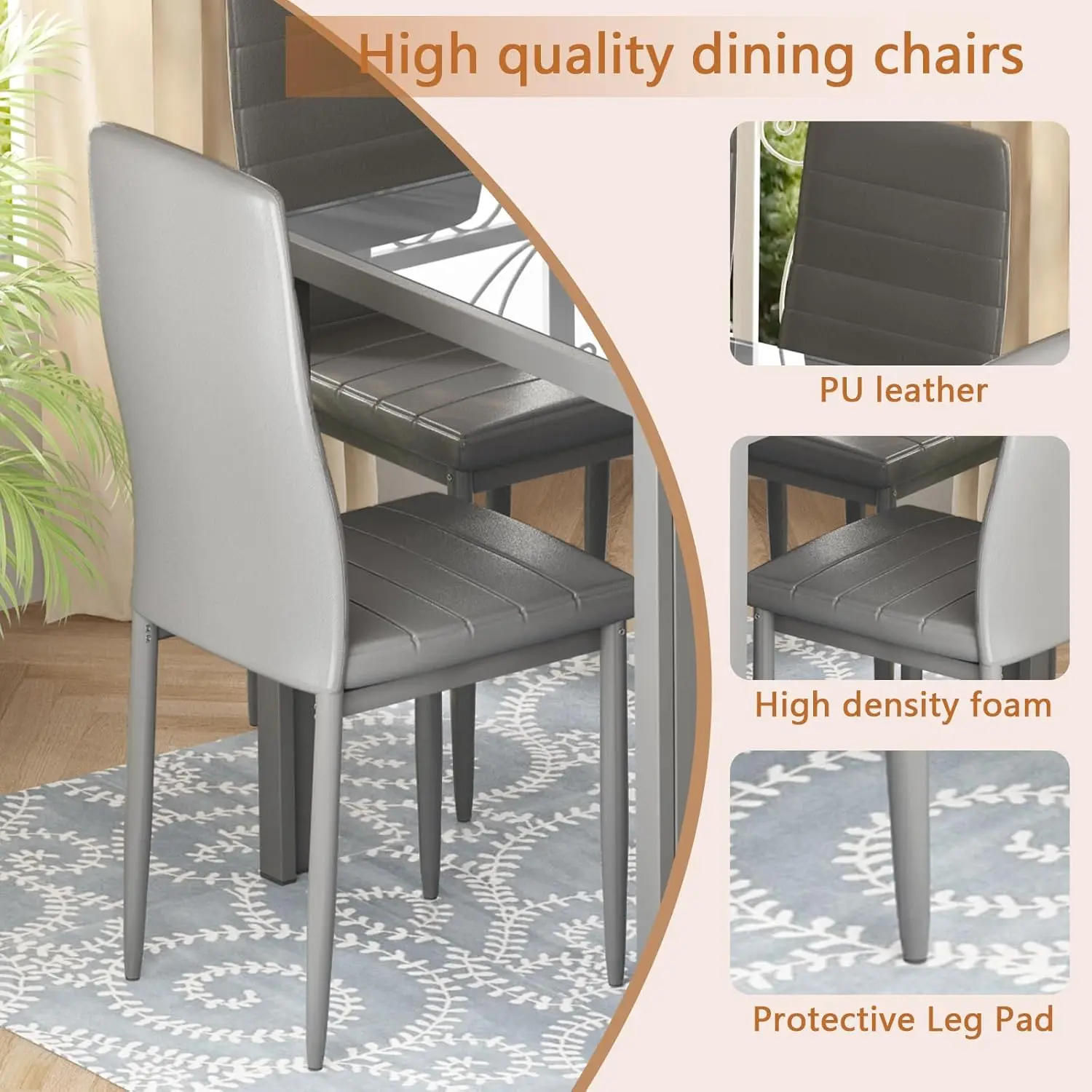 Description Picture 5 of item7 Piece Kitchen 6 Person, Tempered Glass Table and PU Leather Chairs Modern Dining Room Sets for Small Space, Dining Table Set