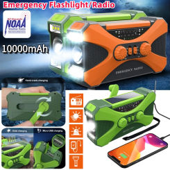 10000mAh AM/FM/NOAA Weather Radio Solar Hand Crank Radio SOS Alarm Portable Torch Emergency Radio Reading Lamp LED Flashlight