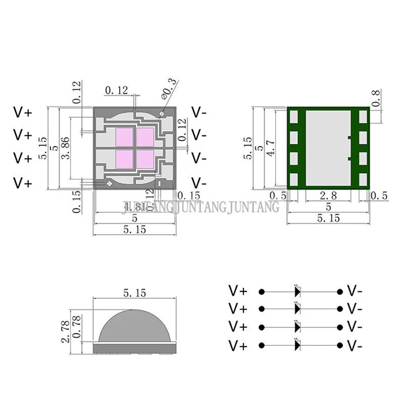 Description Picture 2 of itemUV LED full sky LG led chip led 10w 365nm T6 5050 smd led ceramic beads 45mil*4 chips 385nm 395nm 405nm can be soldered led pcb