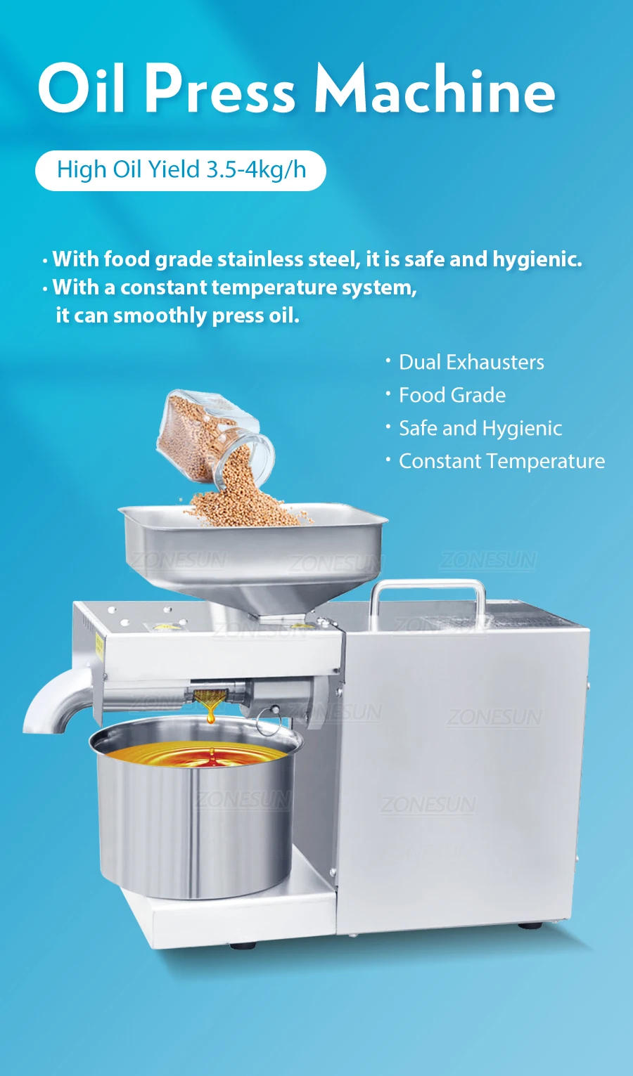 Description Picture 2 of itemZONEBAND Electric Oil Presser Extractor Kitchen Appliance Household Food Processor Grinder for Peanut Olive Sesame Linseed Nuts