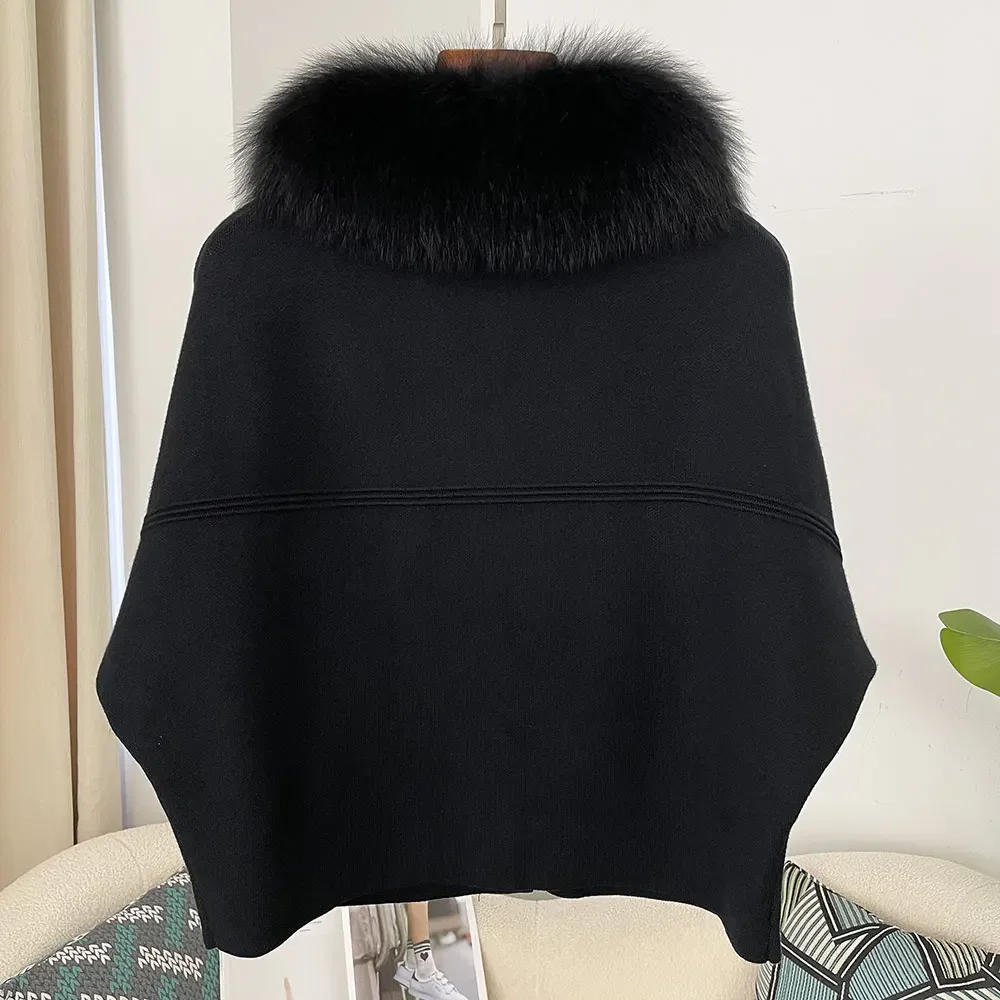 Description Picture 3 of itemFURYOURSELF 2025 New Real Fox Raccoon Fur Collar Coat Knitted Sweater Women Short Sleeve Jacket Thick Warm Outerwear streetwear