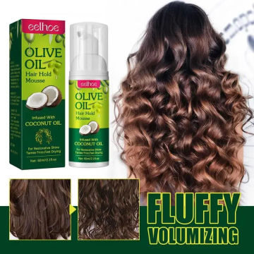 1PCS Hair Styling Tool Fluffy Olive Oil Shaping Cream Curly Hair Mousse Hydrating Prevent Dryness Nourishing Elastin 60ml