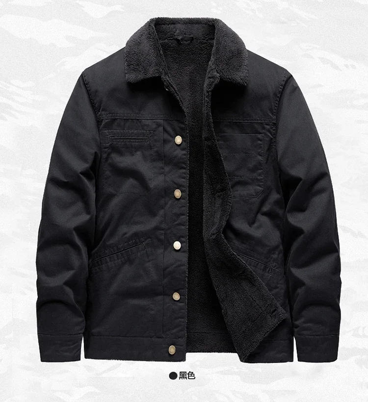 Description Picture 5 of itemWinter Men's Parkas Jackets 100% Cotton Coat Plus Fleece Thick Warm Men's Outdoor Jacket Military Casual Khaki Green Lamb Parkas