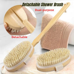 1PC Natural Bristles Detachable Shower Brush Wooden Long Handle Exfoliating Bath Brush Body Scrubber Back Massager Bathing Tools