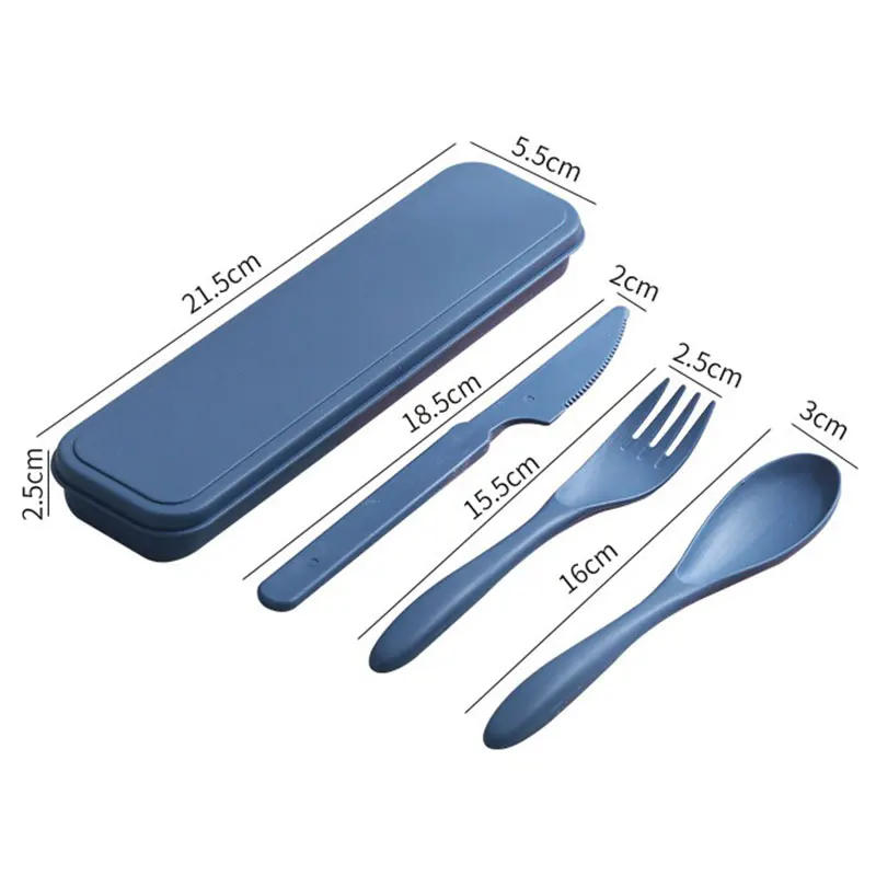 Description Picture 5 of item3In1 Wheat Straw Dinnerware Set Portable Reusable Cutlery Sets Knife Fork Spoon Chopsticks Travel Utensil Box Camping Tableware