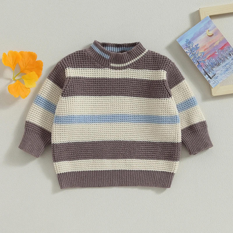 Description Picture 2 of itemBaby Sweater Long Sleeve Crew Neck Striped Sweater Winter Warm Knit Pullover Sweater Infant Clothes for Girls Boys