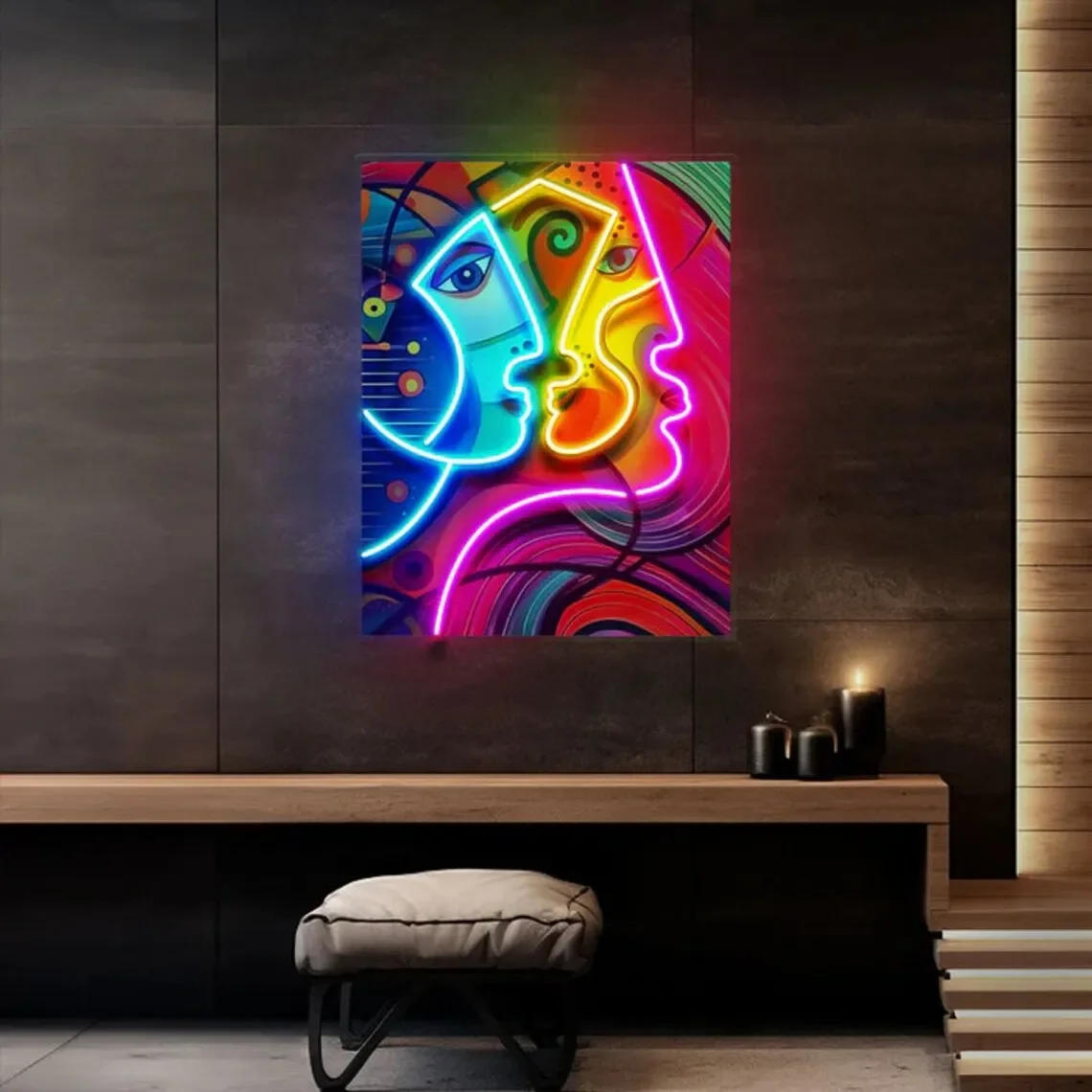 Description Picture 5 of itemCustom Personalized Picasso Couple Portrait Painting Abstract Art LED Neon Sign Pop Art Led Light Sign for Couple and Mom House