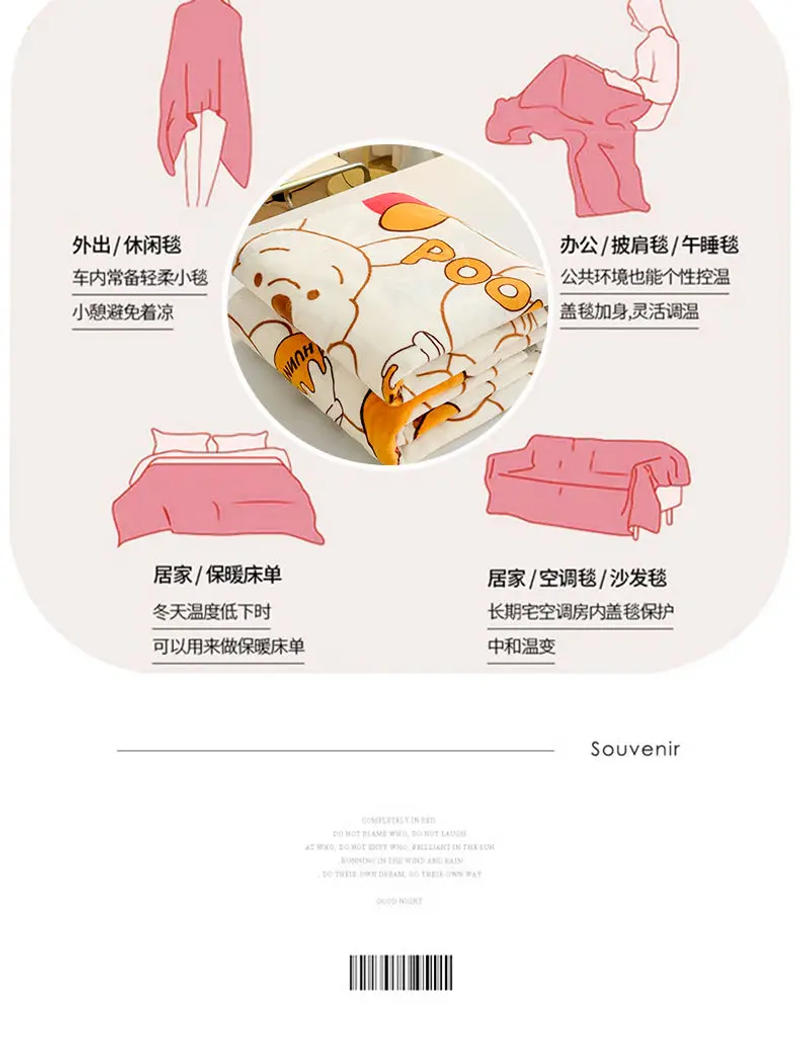 Description Picture 4 of itemWinnie Bear the Pooh Cartoon Blanket Kawaii Velvet Sheet Home Textile Flannel Soft Warm Throw Bedding Sofa Cover for Girls Gift