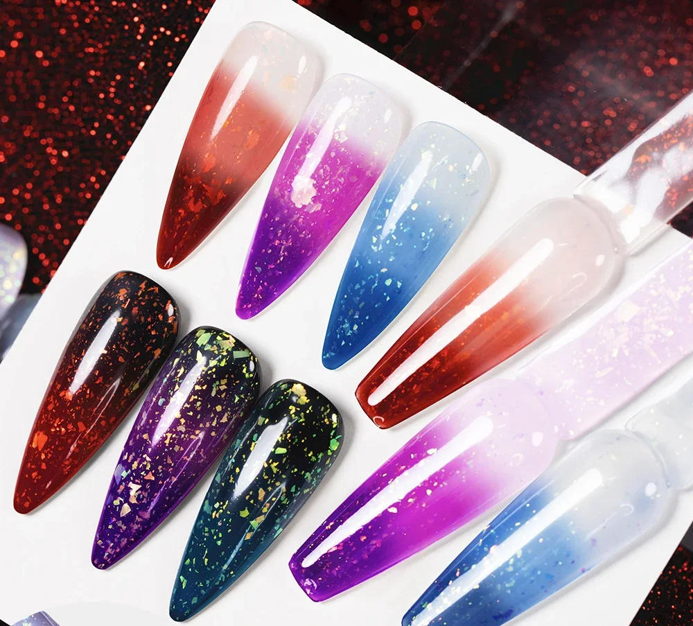 Description Picture 2 of item7.5ML Mood Change Aurora Top Coat Gel Nail Polish Temperature Color Changing Aurora Glitter Non-Wipe Nail Varnish For Manicure