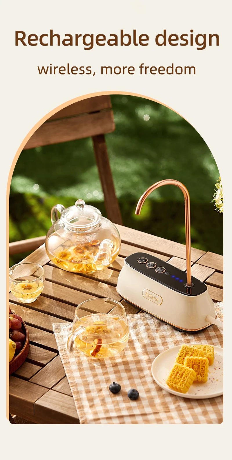 Description Picture 6 of item3000mAh Water Dispenser USB Electric Pump 3 Gear Quantitative Water Bucket Bottle Dispenser Wireless Pump with 2 Outlet Pipe