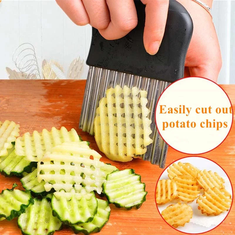 Description Picture 2 of itemStainless Steel Potato Cutter, Vegetable Peeler, Kitchen Accessories Tool for Making Potato Chips and French Fries, Wavy Knife