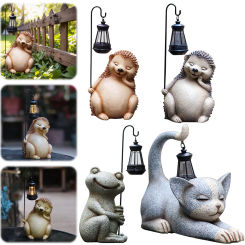 Outdoor Lawn Decor Garden Frog Ornament with Solar Outdoor Light Solar Hedgehog Garden Statue for Patio Balcony Yard Lawn Decor