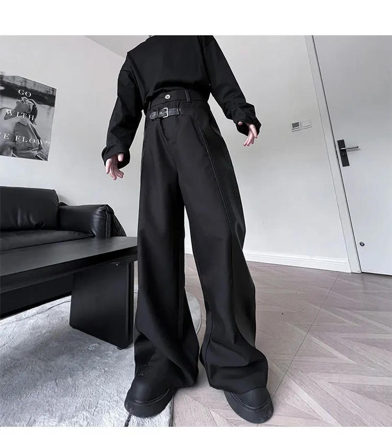 Description Picture 2 of itemMen Leather Splice Streetwear Fashion Loose Casual Hip Hop Biker Pants Male Harajuku Dark Black Motorcycle Baggy Pants