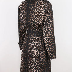Nerazzurri Spring Autumn High Quality Soft Colorful Leopard PrintTrench Coat for Women Belt Double Breasted Elegant Clothes 2024