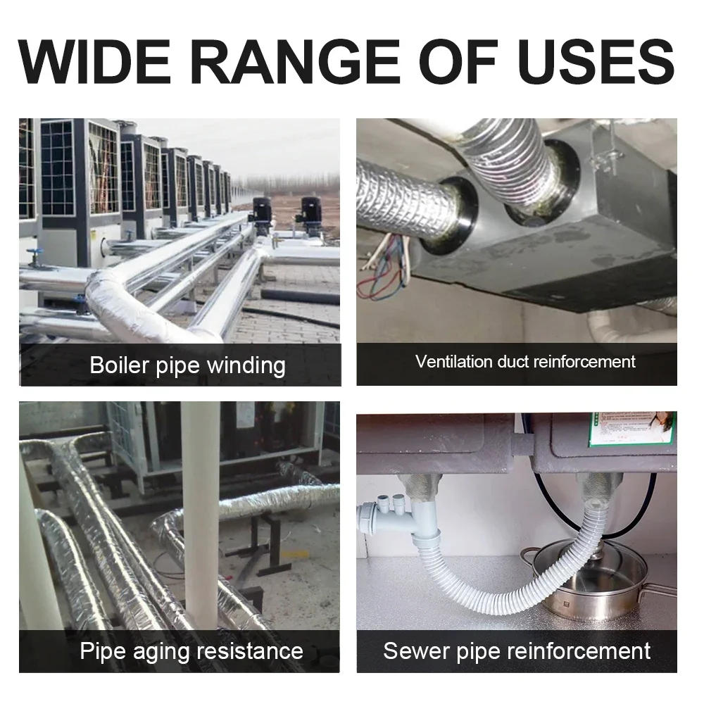 Description Picture 4 of item20m Heavy-Duty High-Temperature Resistant Fiberglass Aluminum Foil Tape for HVAC Sealing, Fireproof Heat Resistant Tape