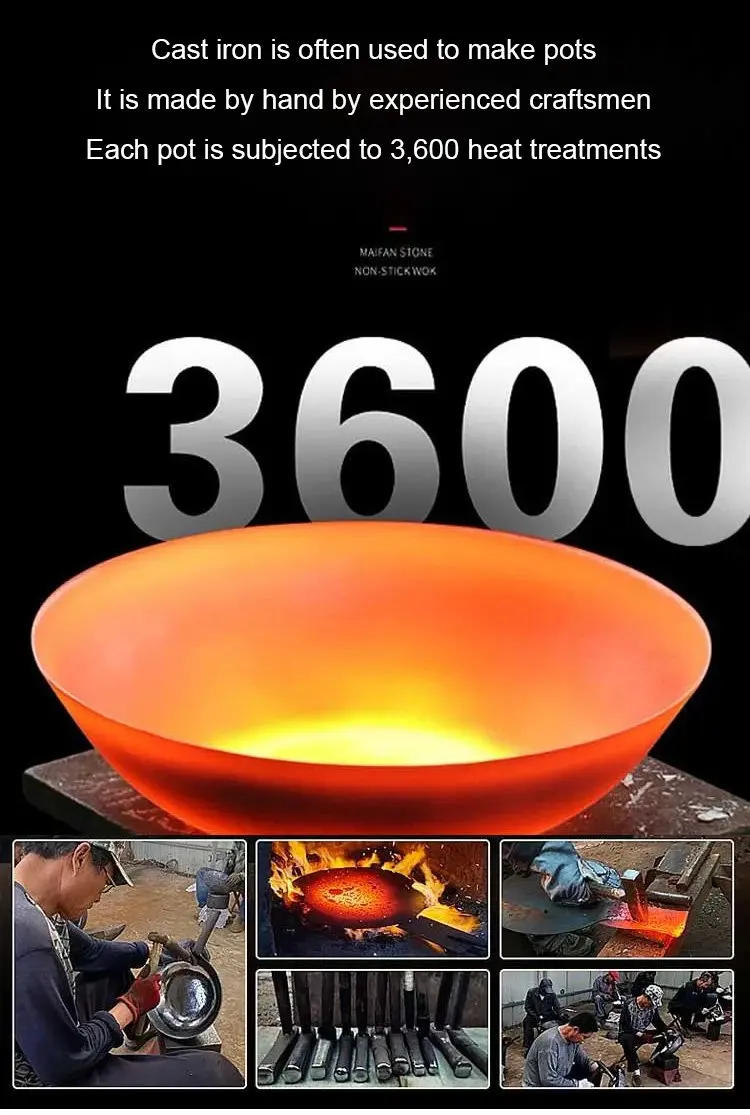 Description Picture 2 of itemCast Iron Pot Uncoated And Non Stick wok Casserole kitchen cooking pot cast iron skillet Cookware wok pan fry pan