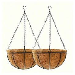 2 Packs, Garden Hanging Baskets 8-16 Inches - Vintage Geo With Coco-Liner, Pack Of 2 Hanging Planter