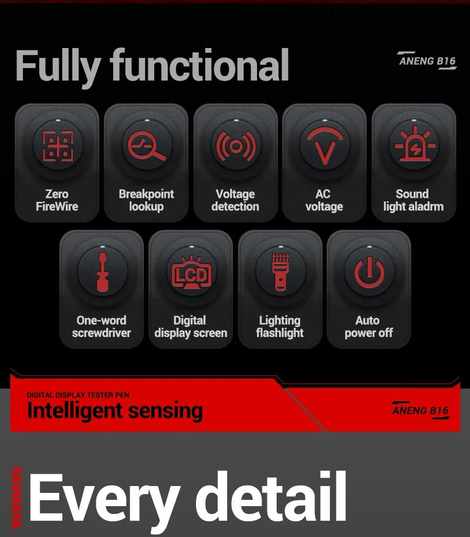 Description Picture 5 of itemANENG B16 Digital Voltage Detector Testers Pen Non-Contact 12V-300V Portable Screwdriver Indicator Voltages Tester Meter Tools