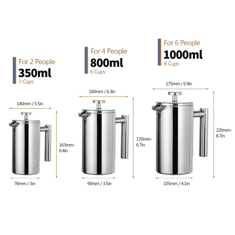 Description Picture 5 of item350ml/800ml/1000ml Coffee Maker Pot French Press Coffee Maker Stainless Steel Double Walled Insulated Coffee Maker Pot