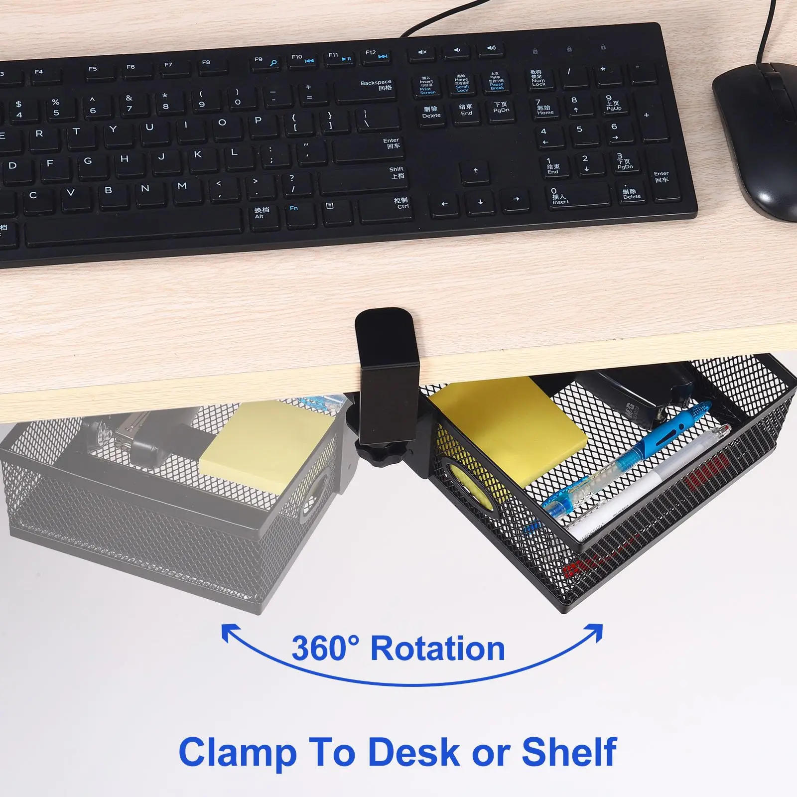 Description Picture 5 of item360°rotation Under Desk Drawer Basket, Clamp-on Drawer Storage Organizer, Rotary Desk Storage Organizer Box Clamp Drawer Basket