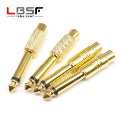 2pcs 6.5 conversion head gold-plated 6.5 to lotus female head mixer audio adapter 6.35 to rca 6.5 to AV