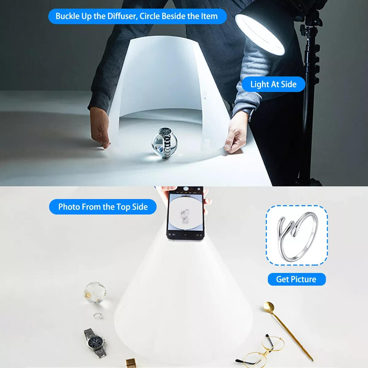 Description Picture 4 of item360 Light Cone Photo Flash Diffuser for Product Diffusion Photography Shooting Reflective Alternative  for Jelwery Cosmestics