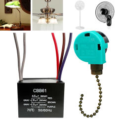 Ceiling Fans Control Switch Ceiling Fan Capacitor 3 Speed 4 Wire Fan Pull Chain Switch CBB61 4.5uf + 6uf + 5uf for Fan and Light