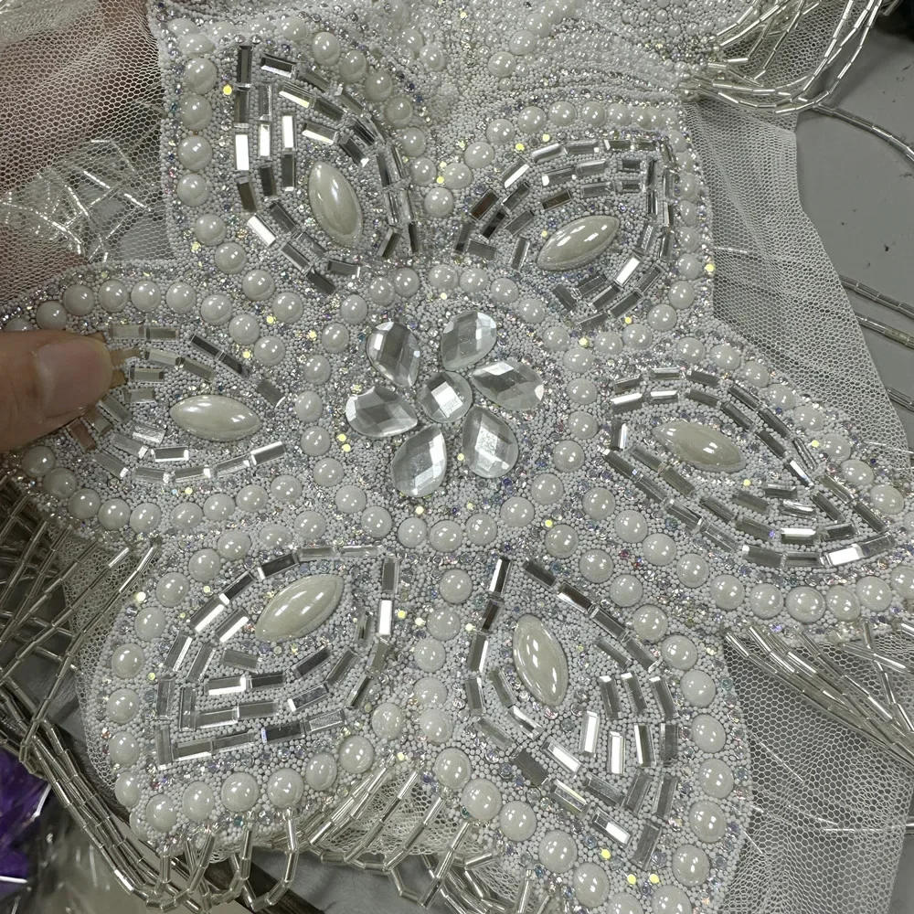 Description Picture 5 of itemHOT SALE  single side wedding beaded tassels collar with appliques neckline with  fringe