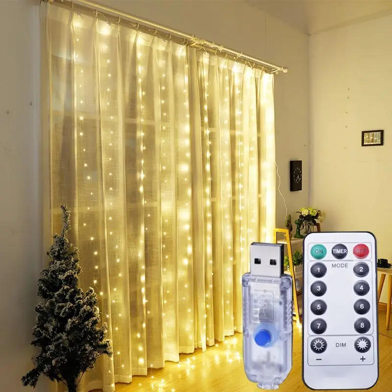 Description Picture 2 of item8 ModeLED Fairy String Lamp DIY Garden Holiday Light USB Curtain Light Christmas Wedding Party New Year 2025 Decoration Outdoor