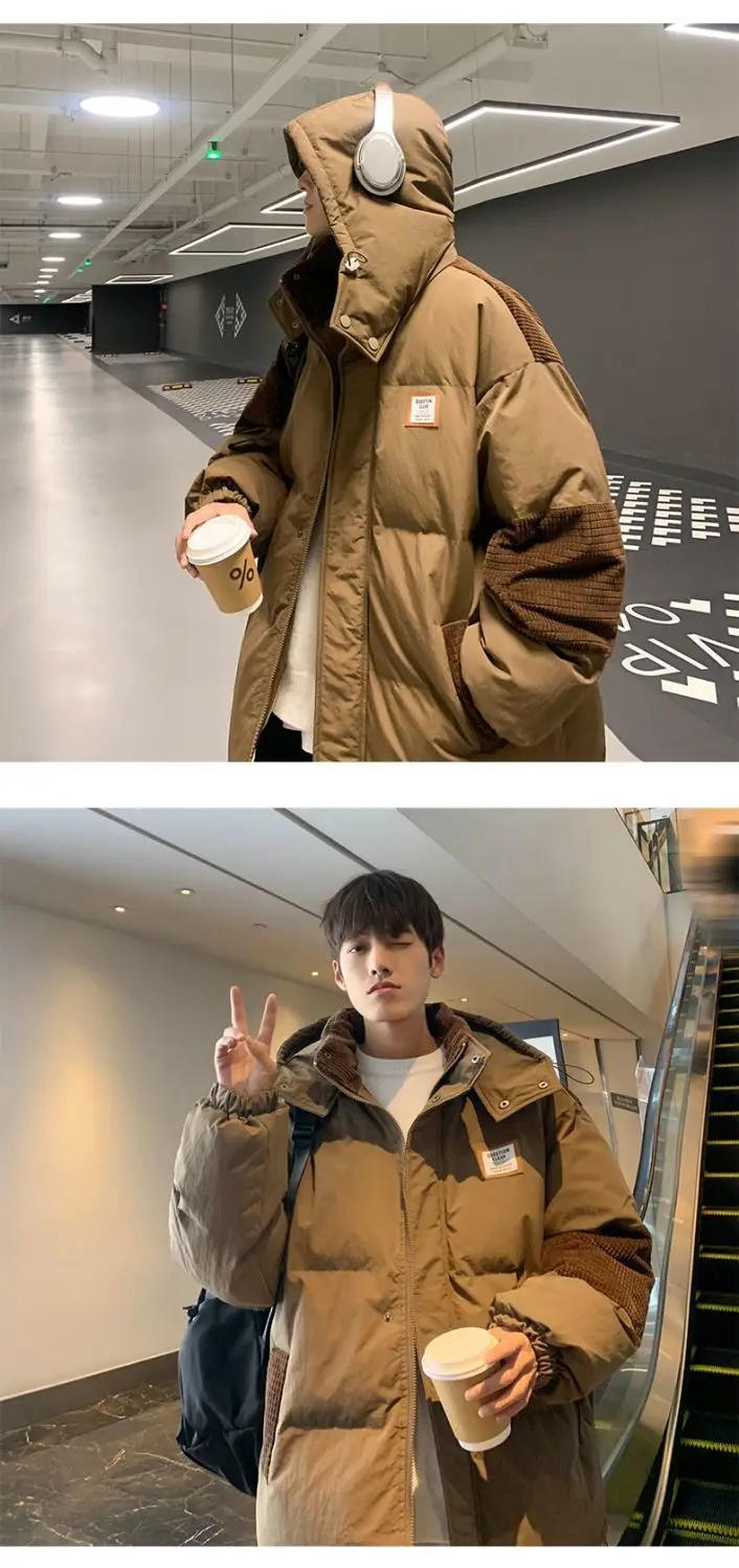 Description Picture 6 of itemWinter Retro Corduroy Stitching Workwear Cotton-padded Overcoat Couple Loose Casual High Street Hooded Parkas Male Clothes