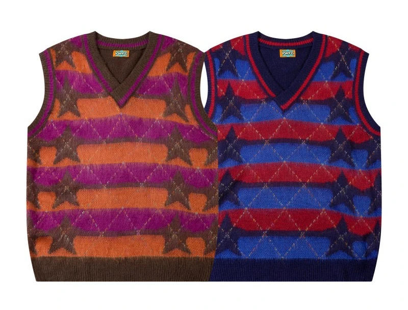 Description Picture 3 of itemVintage Sleeveless Sweater Men Striped Star Print Loose Knitted Pullover Casual Oversized Sweaters Jumpers Spring Autumn Tops