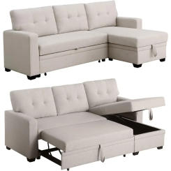 Sofa Bed, Wood Bedframe, for Living Room Bedroom Office, Pull Out Modular Sofa Bed Convertible Living Room Furniture