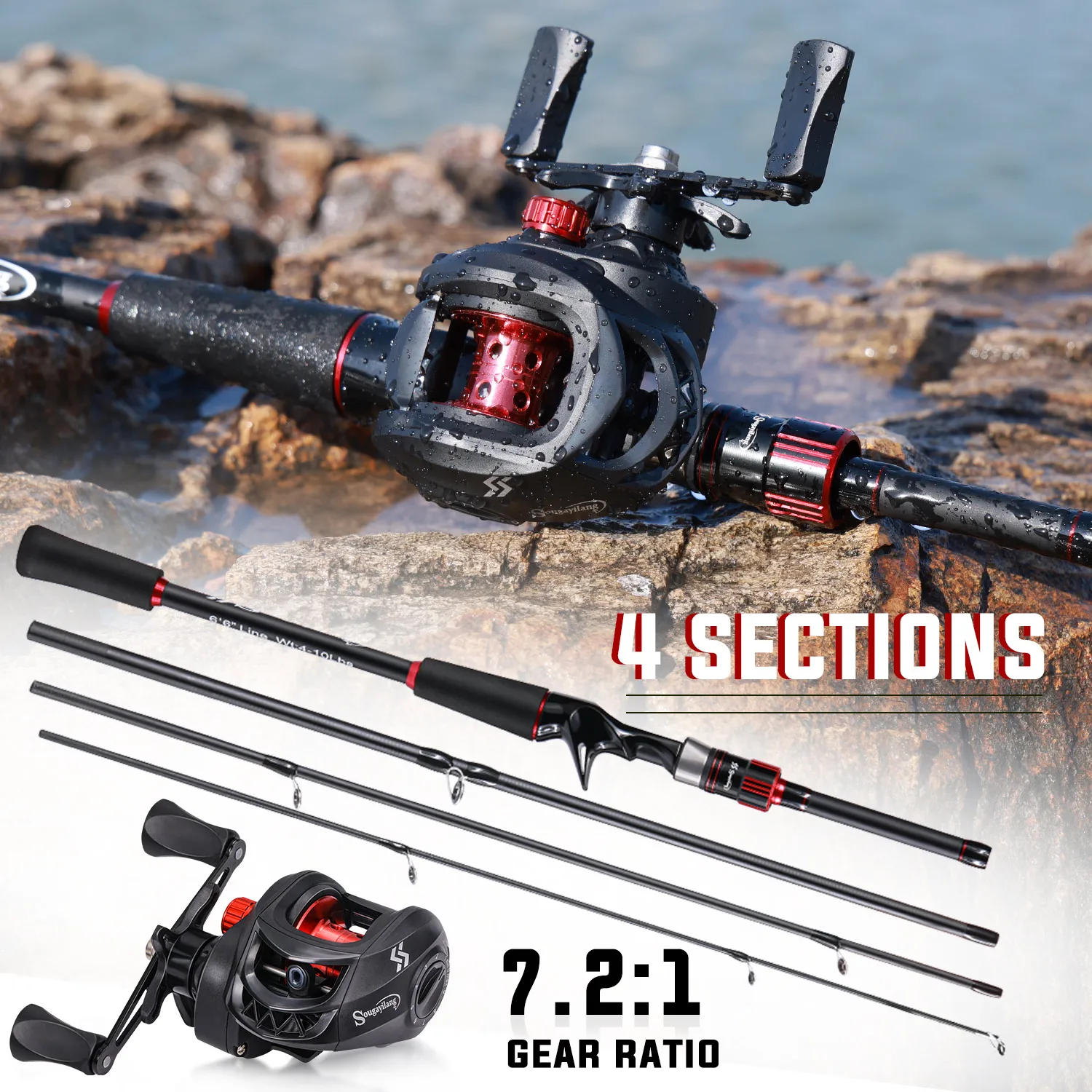 Description Picture 2 of itemSougayilang Fishing Rod Reel Combo 1.8~2.1m Carbon Fiber Casting Rod and 7.2:1 Gear Ratio Baitcasting Ree Max Drag 10kg for Bass