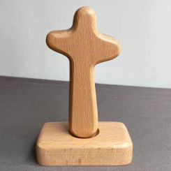 Wooden Cross Crafts Desk Ornaments Beech Wood Cross Wood Carving Table Decor Christian Cross Decoration Christmas Jesus Christ