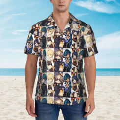 Hawaiian Shirt Vacation Genshin Impact A-Line Dress-3 Blouses Retro Casual Shirts Men Short-Sleeved Comfortable Clothes