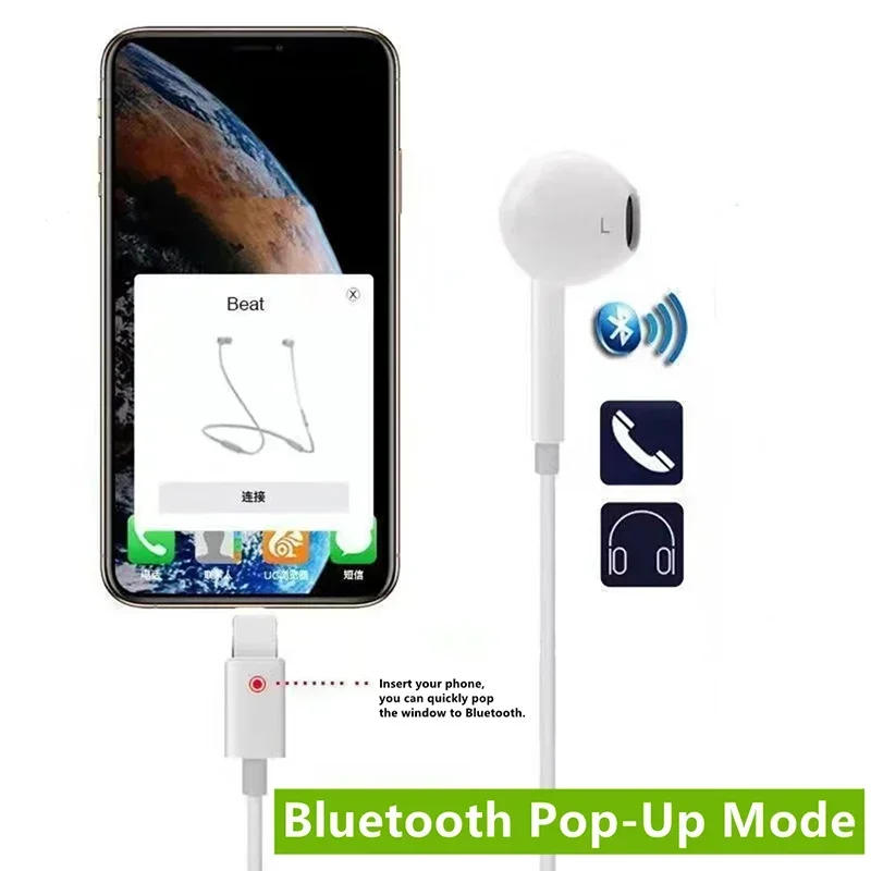Description Picture 3 of itemFor Apple iPhone 14 Lighting Earphones 13 12 11 Pro Max XR XS X SE 7 8 6 Plus Bluetooth In Ear Wired Earbuds Phone Accessories