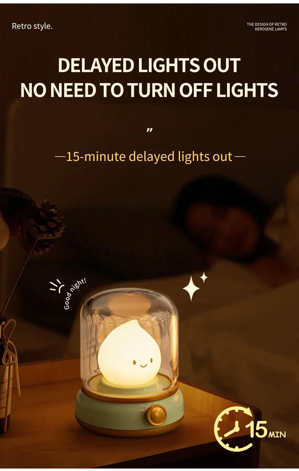 Description Picture 6 of itemCreative LED Night Light Mini Cute Kerosene Lamp Rechargeable Dimmable Table Lamp for Kid's Gift Home Desktop Decor Light