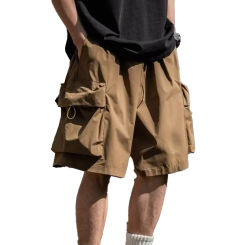 Short Men Shorts Casual Chino Elastic Waist Fitness Hiking Loose Multi-pocket Regular Shorts Solid Color Stylish