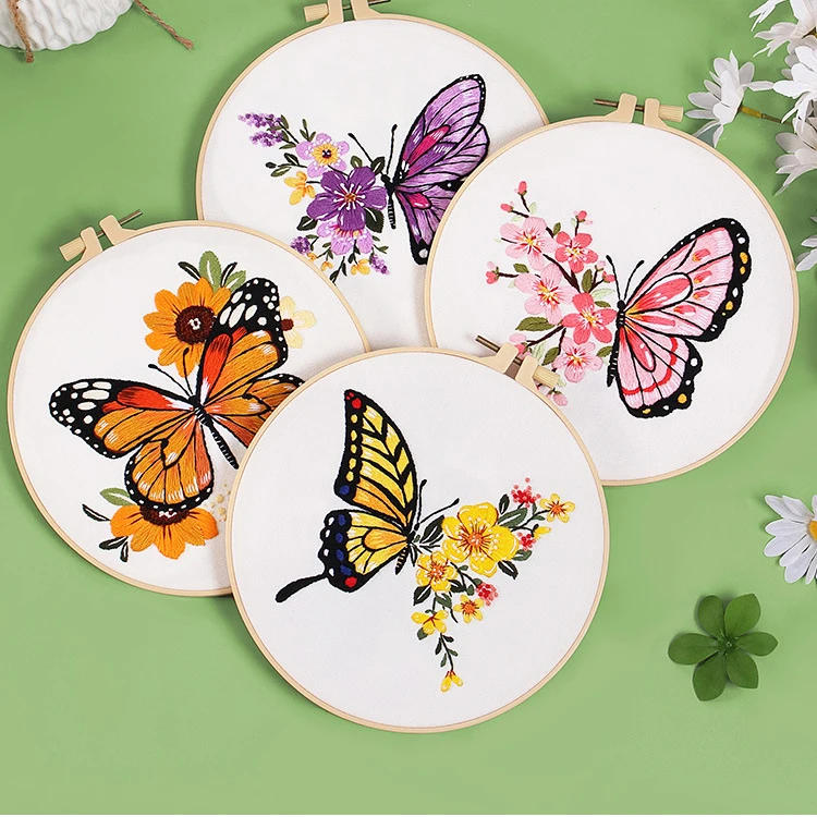Description Picture 6 of itemButterfly Flower Embroidery Stitch Practice kit, Beginners Embroidery Kit Include Embroidery Cloth Threads for Craft Lover