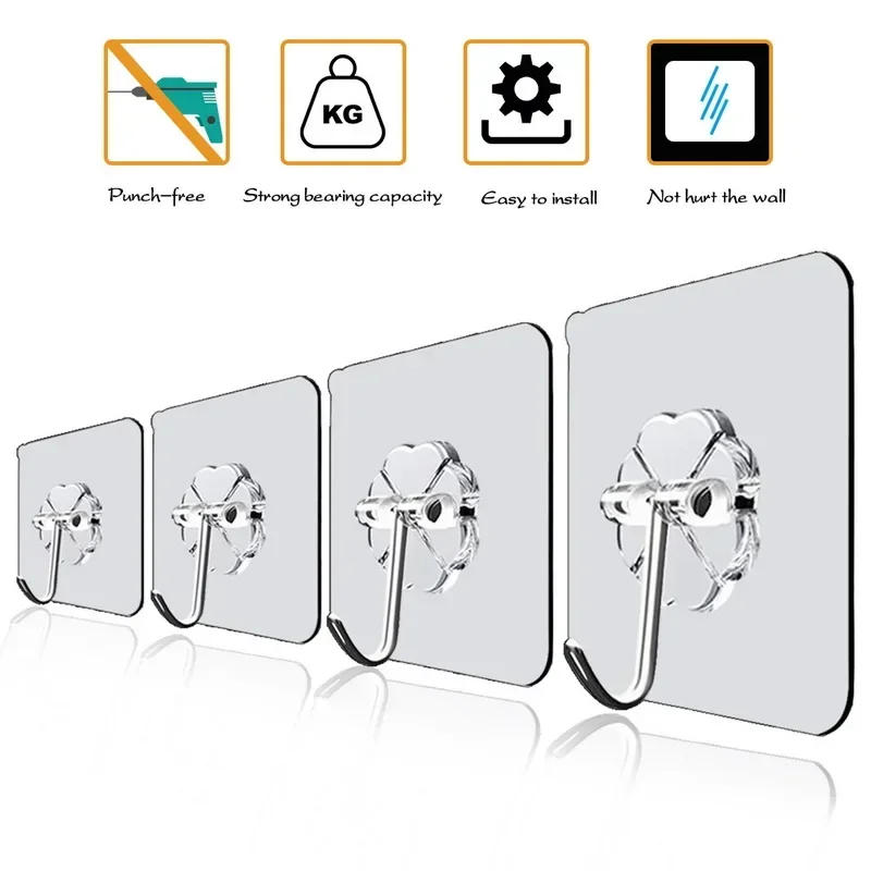 Description Picture 4 of itemTransparent Wall Hooks Hangers Self Adhesive Door Wall Hangers Hooks Suction Heavy Load Rack For Kitchen Bathroom Accessories